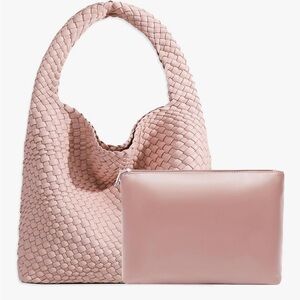 Elegant pink Vegan Woven Handbag Set